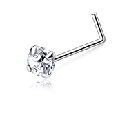 Round CZ L Shape Silver Nose Stud NSKL-113-3